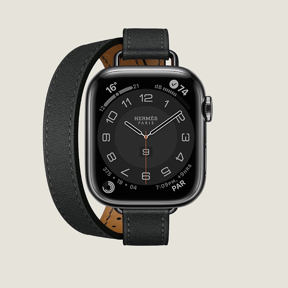 Hermès × Apple Single Tour Leather Strap – Navy & Brown – pristine condition